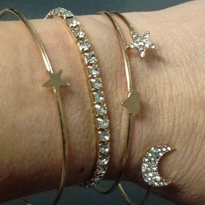 Set of Four Stacking Bangle Bracelets, Gold